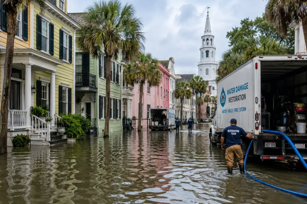 Alt Text:
Charleston coastal flooding and water damage restoration after a major storm